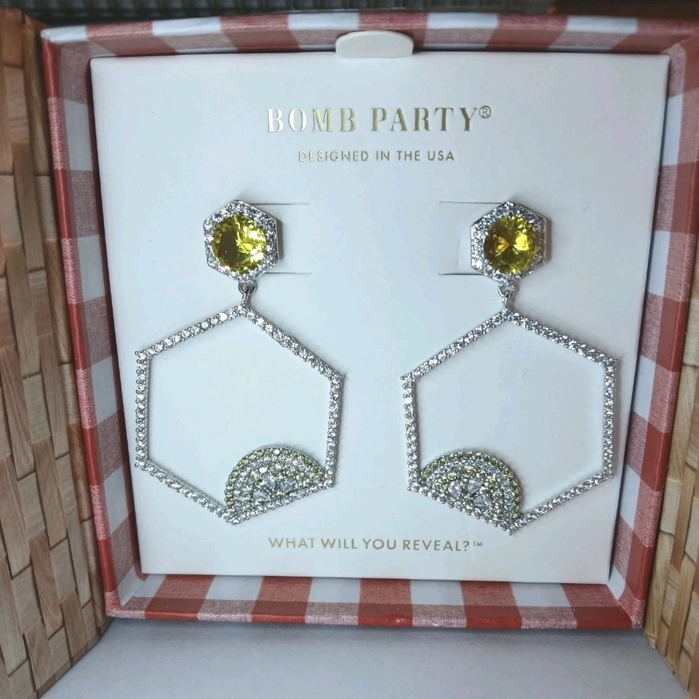 Bomb Party Market Fresh The Sparkling Slice Lemon Hexagon Silver Earrings
